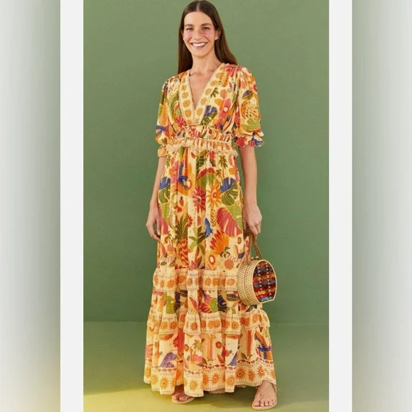 FARM Rio Yellow Tapestry Maxi Dress - Picture 1 of 4